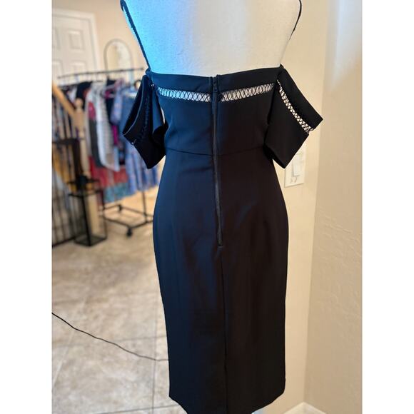 BARDOT SACHA DIAMOND LATTICE TRIM SHEATH BLACK DRESS Size 6 /Small - Picture 7 of 7